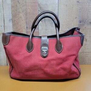 Dooney & Bourke Red Signature Logo Monogram Tote Bag Leather Trim